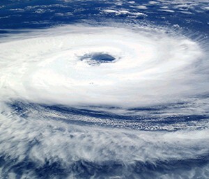 A satellite view of a hurricane.