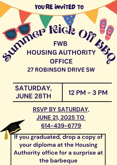 Summer kick off bbq flyer. All information as listed below.