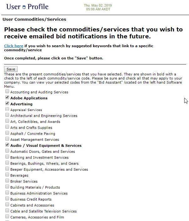Step 5 Company Services / Commodities List