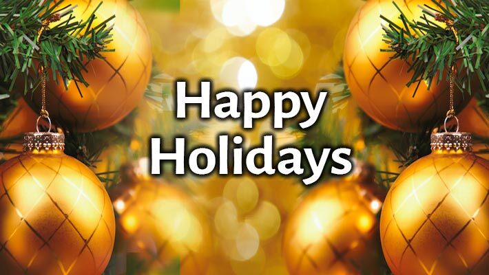 Happy Holidays Gold Ornaments